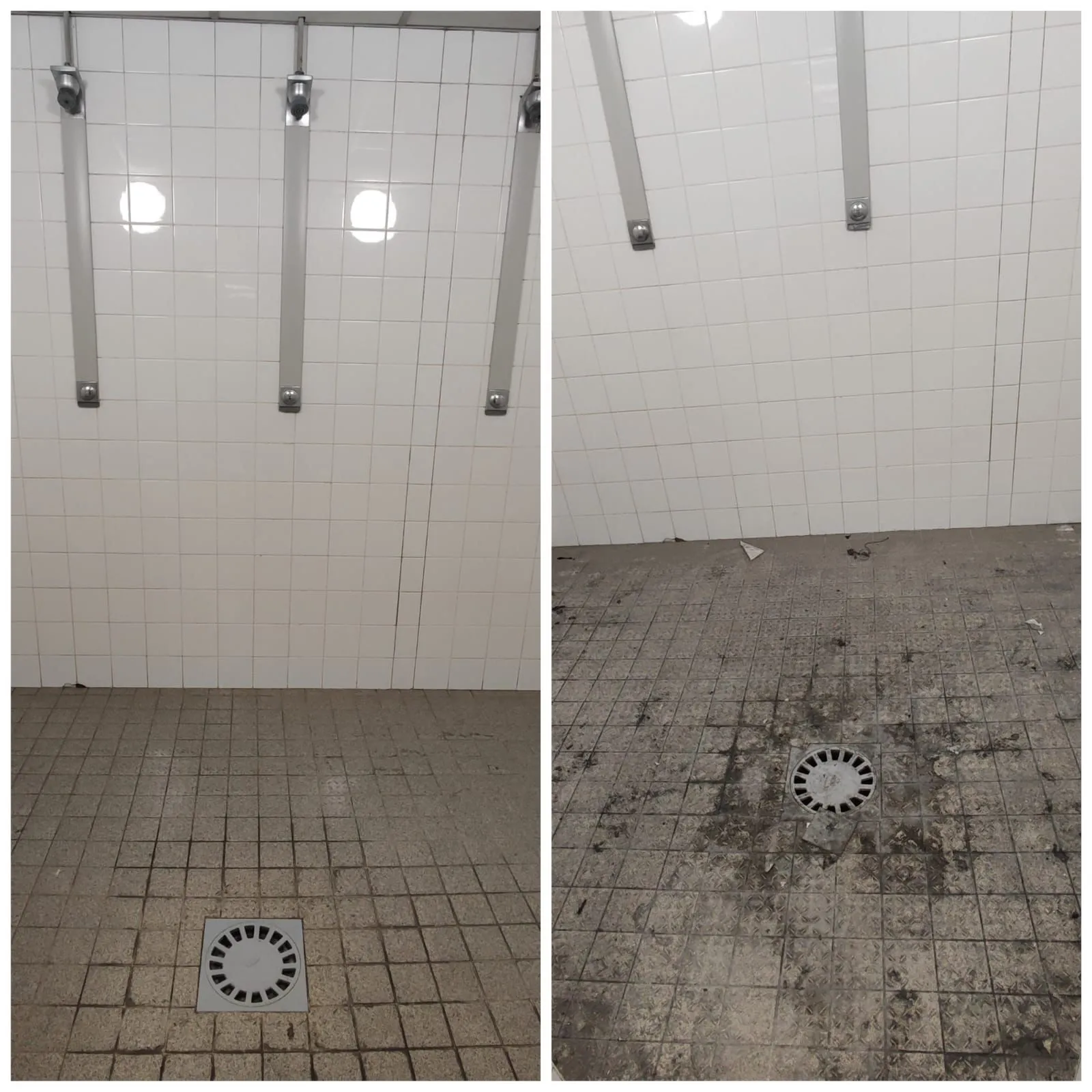 Avant: Nettoyage de douches publiques : avant et après